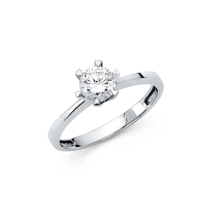14K White Gold Polished Clear CZ Engagement Ring - silverdepot