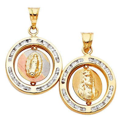 14K Tri Color 15mm Double Sided Round Religious Pendant - silverdepot