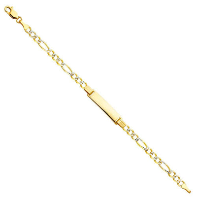 14K Two Tone Gold Figaro 3+1 WP Baby ID Bracelet