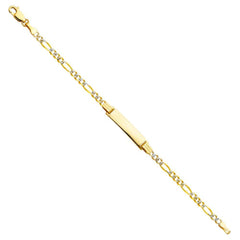 14K Two Tone Gold Figaro 3+1 WP Baby ID Bracelet