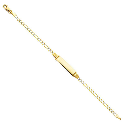 14K Two Tone Gold Figaro 3+1 WP Baby ID Bracelet