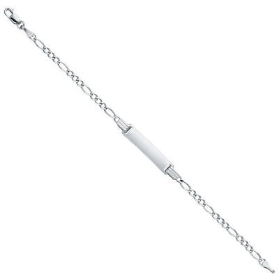 14K White Gold Figaro 3+1 Baby ID Bracelet