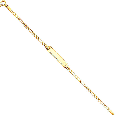 14K Yellow 060 HOLLOW Figaro 3+1 BABY ID Bracelet