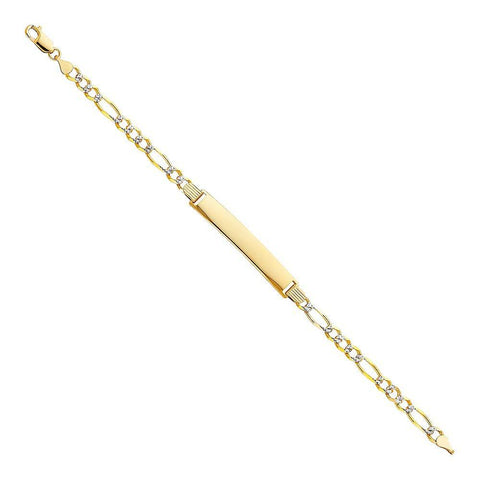 14K Two Tone Gold Figaro 3+1 WP ID Bracelet