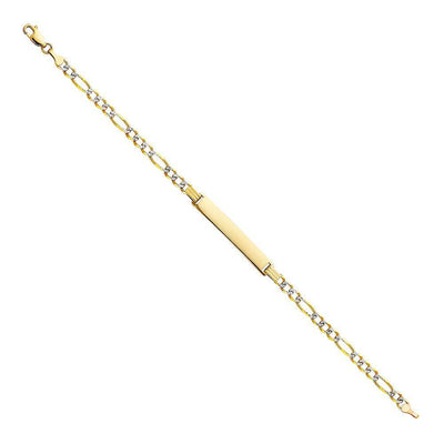 14K Two Tone Gold Figaro 3+1 WP ID Bracelet