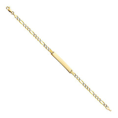 14K Two Tone Gold Figaro 3+1 WP ID Bracelet