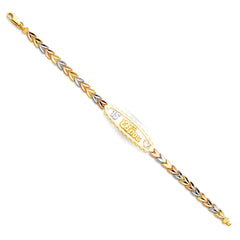 14K Tricolor 15Years ID Bracelet-7.25 inches