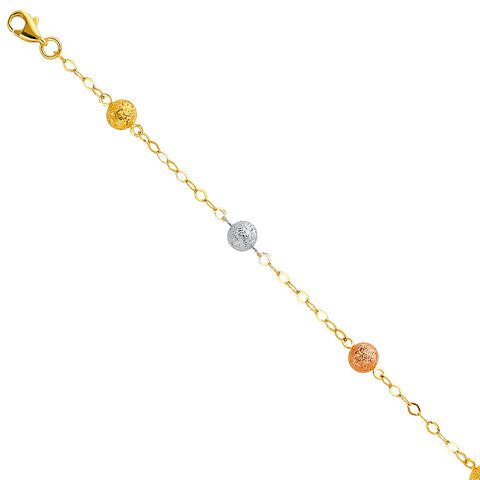 14K Tricolor Lit Chain With Snow Ball Bracelet
