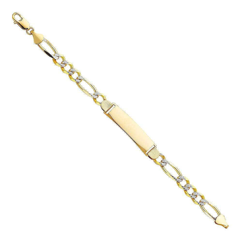 14K Yellow Gold Figaro 3+1 WP ID Bracelet