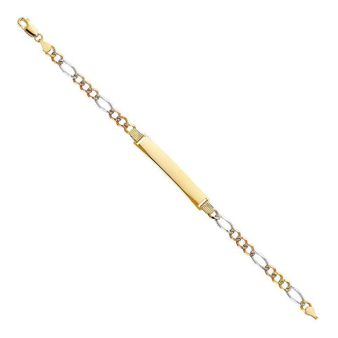 14K Tri Color Gold Figaro 3+1 ID Bracelet