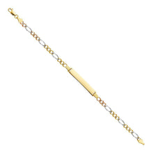 Load image into Gallery viewer, 14K Tri Color Gold Figaro 3+1 ID Bracelet