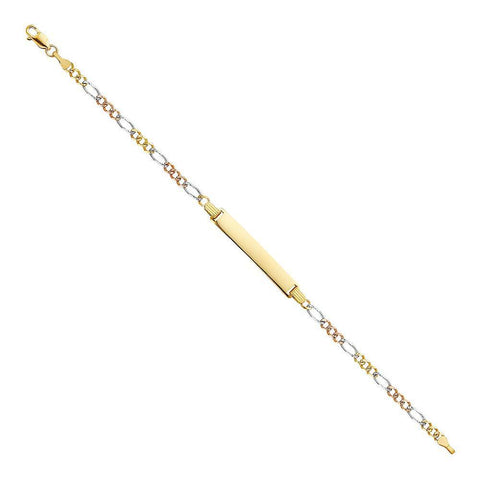 14K Tri Color Gold Figaro 3+1 ID Bracelet