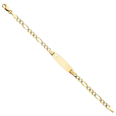 14K Yellow Gold Figaro 3+1 WP Oval Baby ID Bracelet