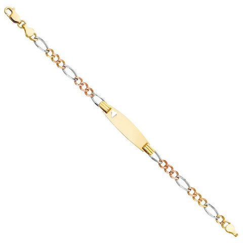 14K Tri Color Gold Figaro 3+1 Oval Baby ID Bracelet