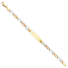 14K Tri Color Gold Figaro 3+1 Oval Baby ID Bracelet