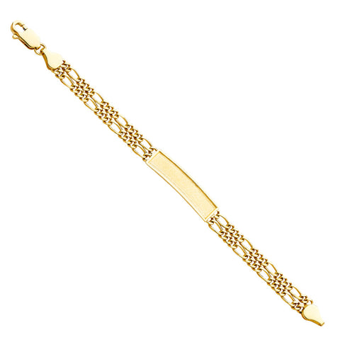 14K Yellow Two Line Figaro FRAME JUNIOR ID Bracelet