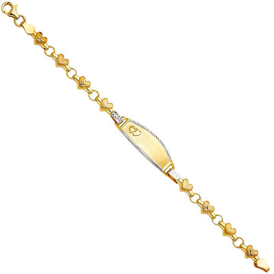 14K Two Tone Stampato Oval Baby ID Bracelet