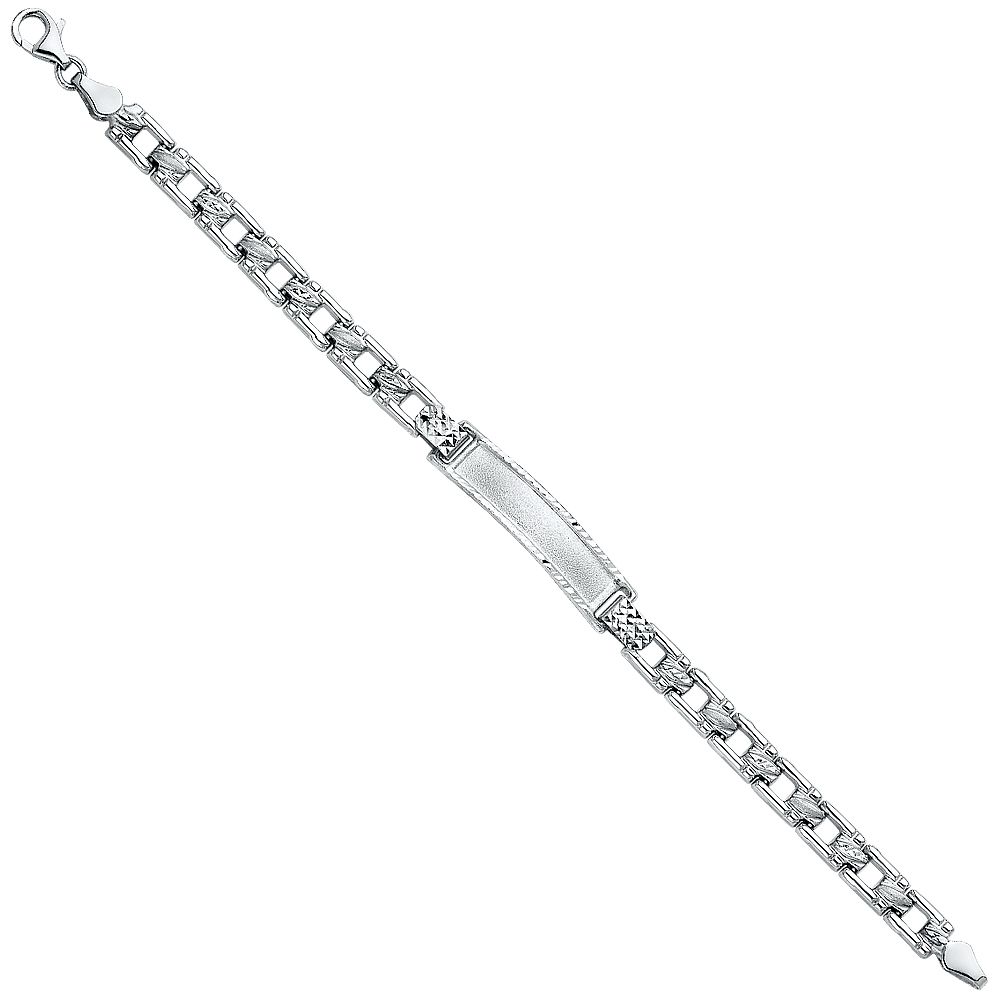 14K White Stampato Baby ID Bracelet