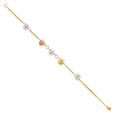14K Tricolor Stamp Diamond Cut Chain Bracelet