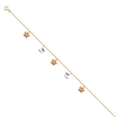 14K Tricolor Hanging Charm Bracelet