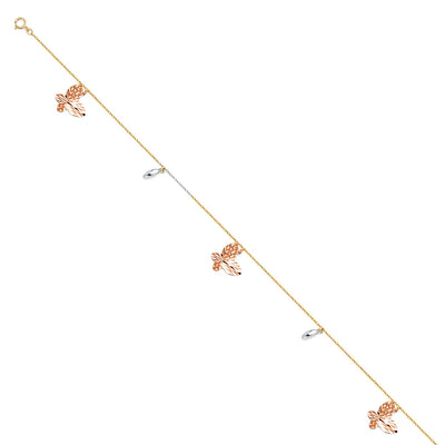 14K Tricolor Hanging Charm Anklet