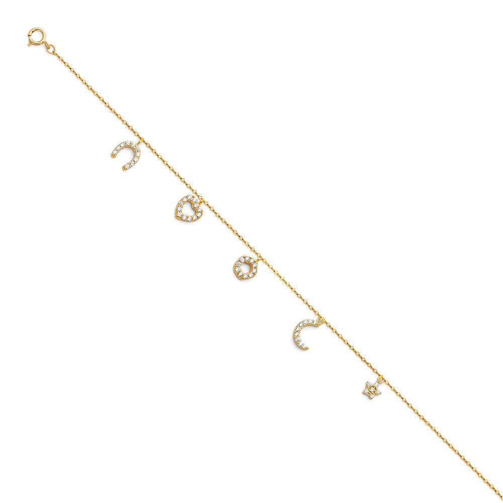 14K Yellow Light CZ Chain Bracelet