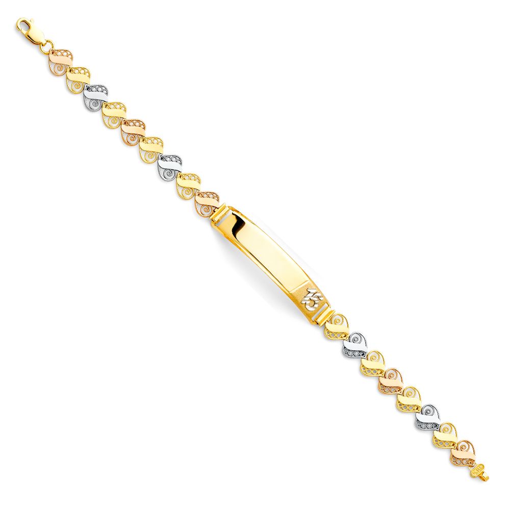 14K Tricolor 15Years CZ Bracelet-7.25 inches