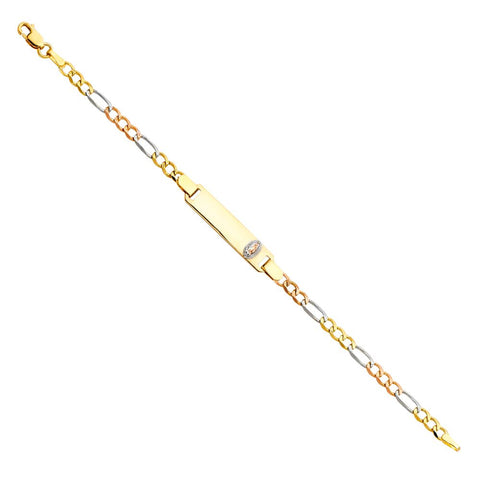 14K Tricolor Guadalupe 3+1 Cross Baby ID Bracelet