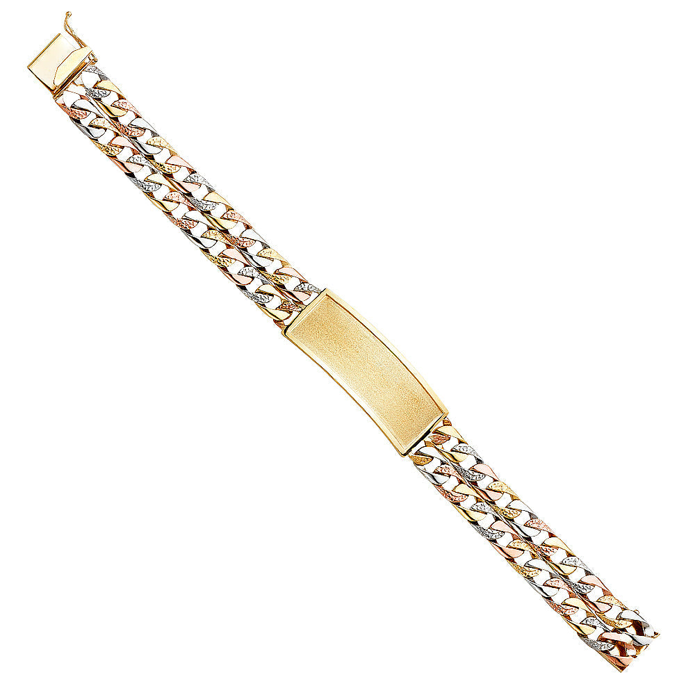 14K Tricolor Two Line Nugget Cuban LINK Figaro ID Bracelet