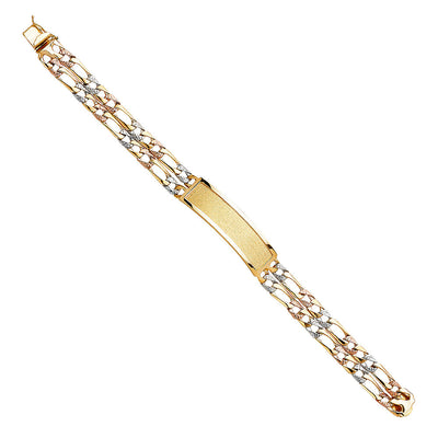 14K Tricolor Two Line Nugget Figaro LIT LINK Figaro ID Bracelet