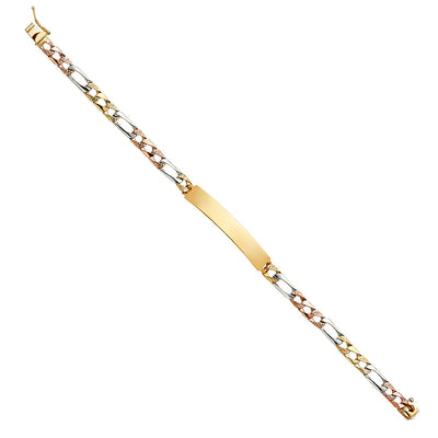 14K Tricolor Nugget Figaro LIT LINK ID Bracelet