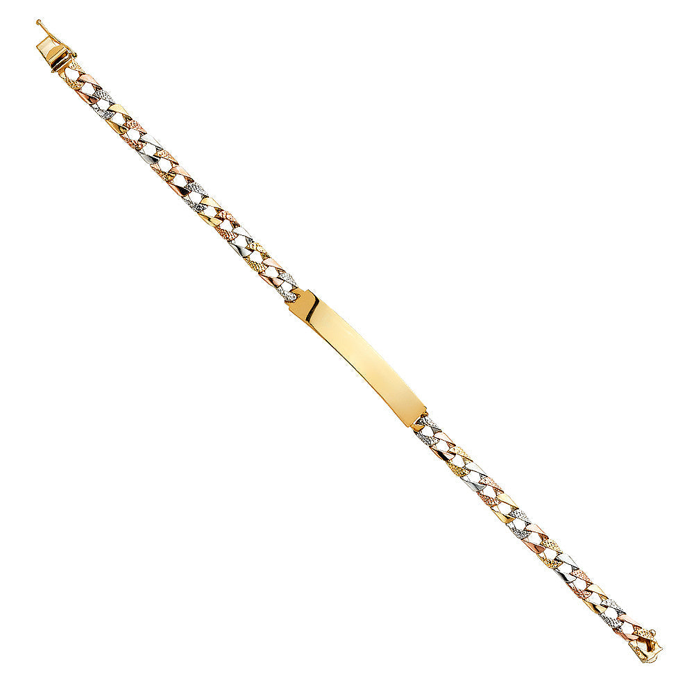 14K Tricolor Nugget Cuban LIT LINK ID Bracelet