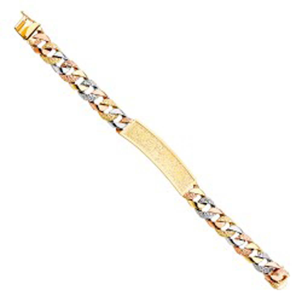14K Tri Color Gold Nugget Cuban Link ID Bracelet