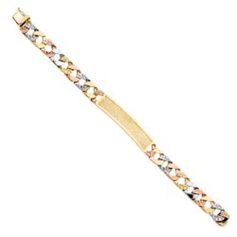 14K Tri Color Gold Nugget Cuban Link ID Bracelet