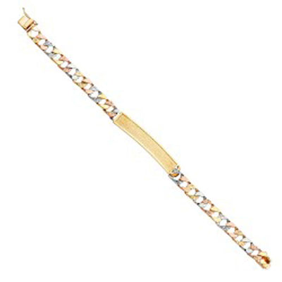 14K Tri Color Gold Nugget Cuban ID Bracelet