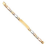 14K Tri Color Gold DC Figaro ID Bracelet