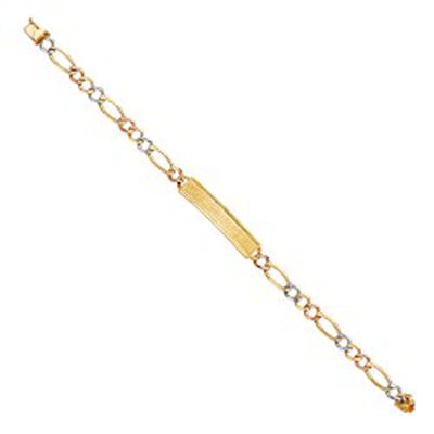 14K Tri Color Gold DC Figaro ID Bracelet
