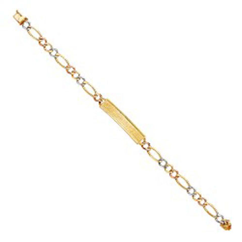 14K Tri Color Gold DC Figaro ID Bracelet