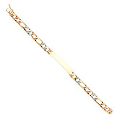 14K Tri Color Gold Nugget Figaro ID Bracelet