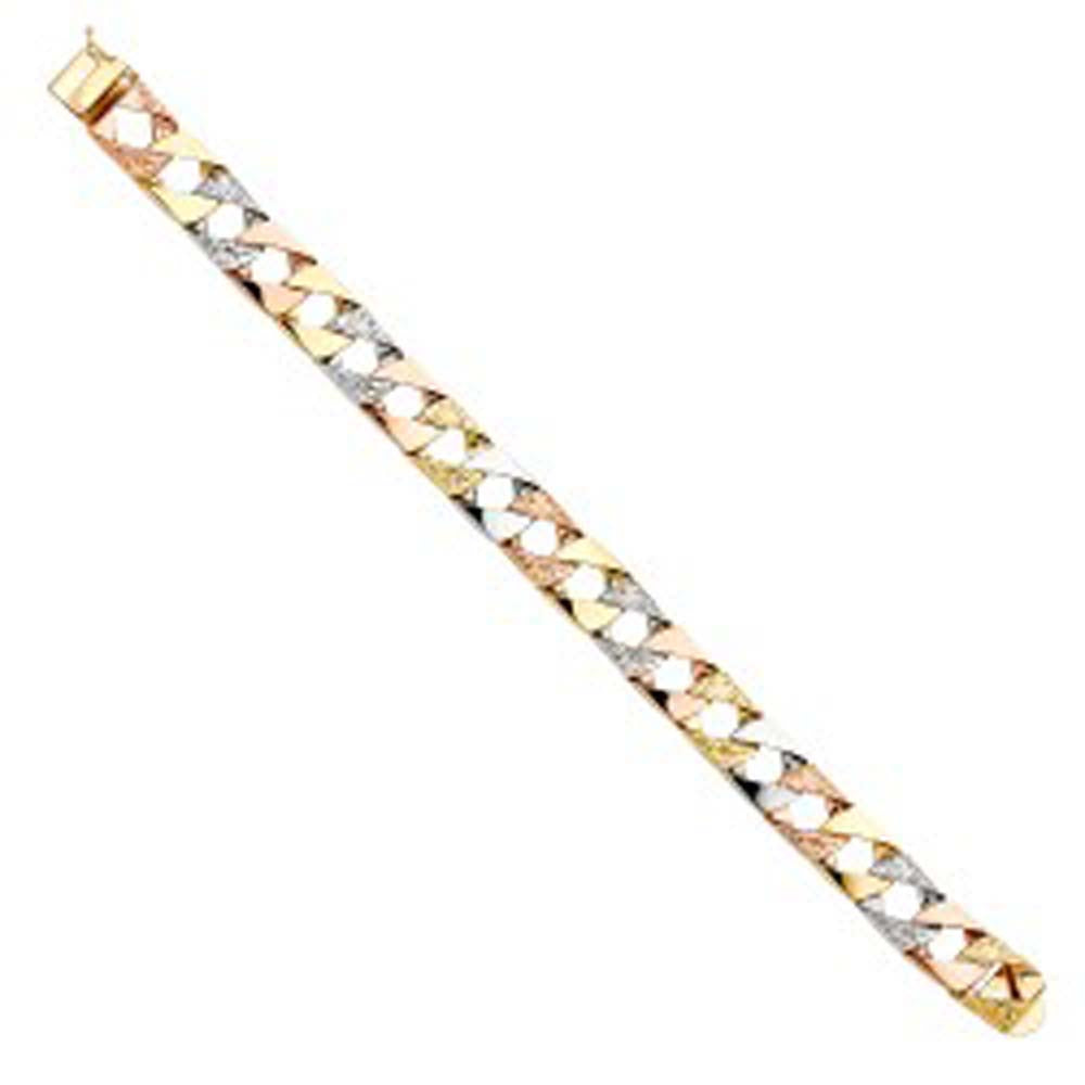 14K Tri Color Gold Nugget SQ Cuban Link Bracelet