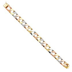 14K Tri Color Gold Nugget SQ Cuban Link Bracelet