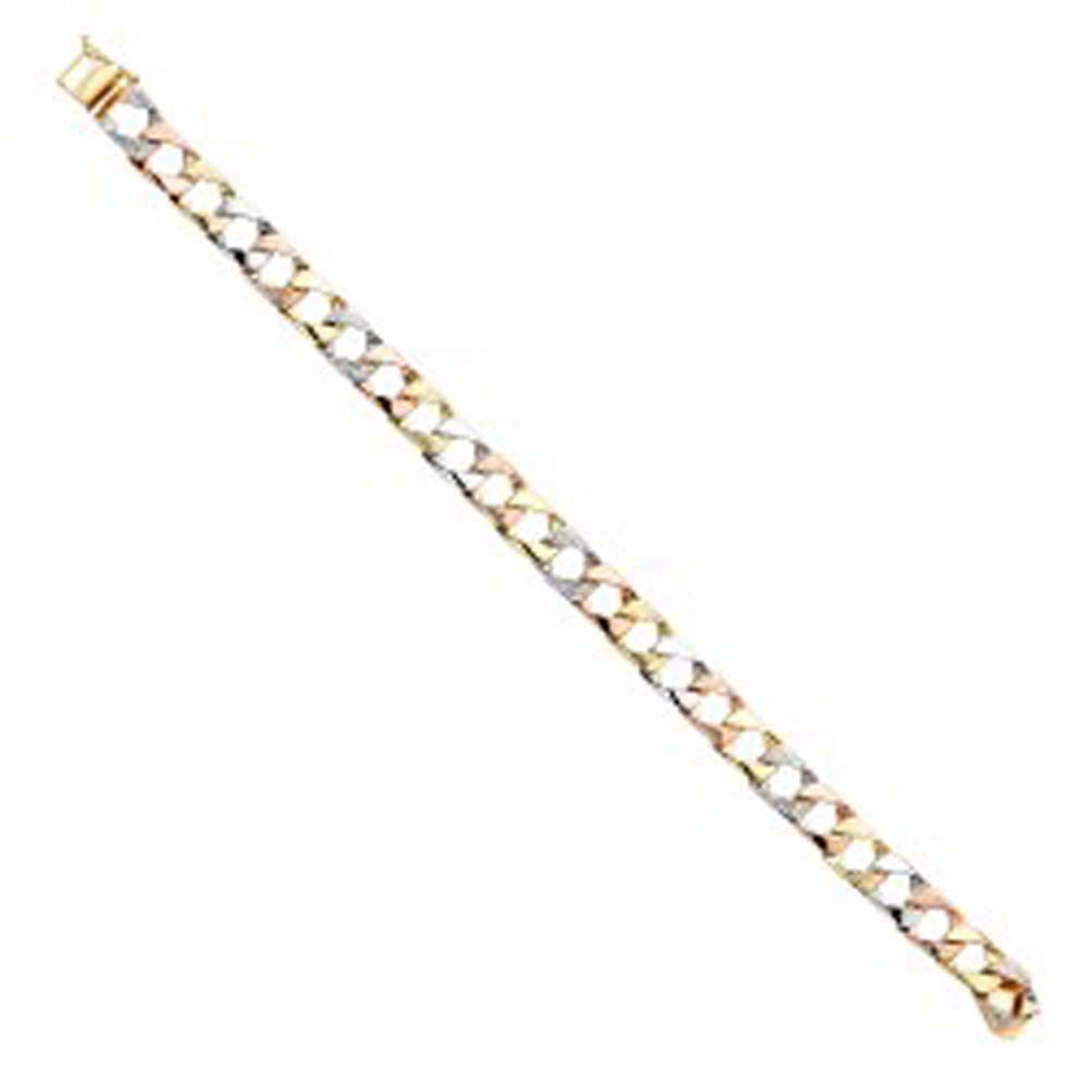 14K Tri Color Gold Fancy Cuban Link Bracelet