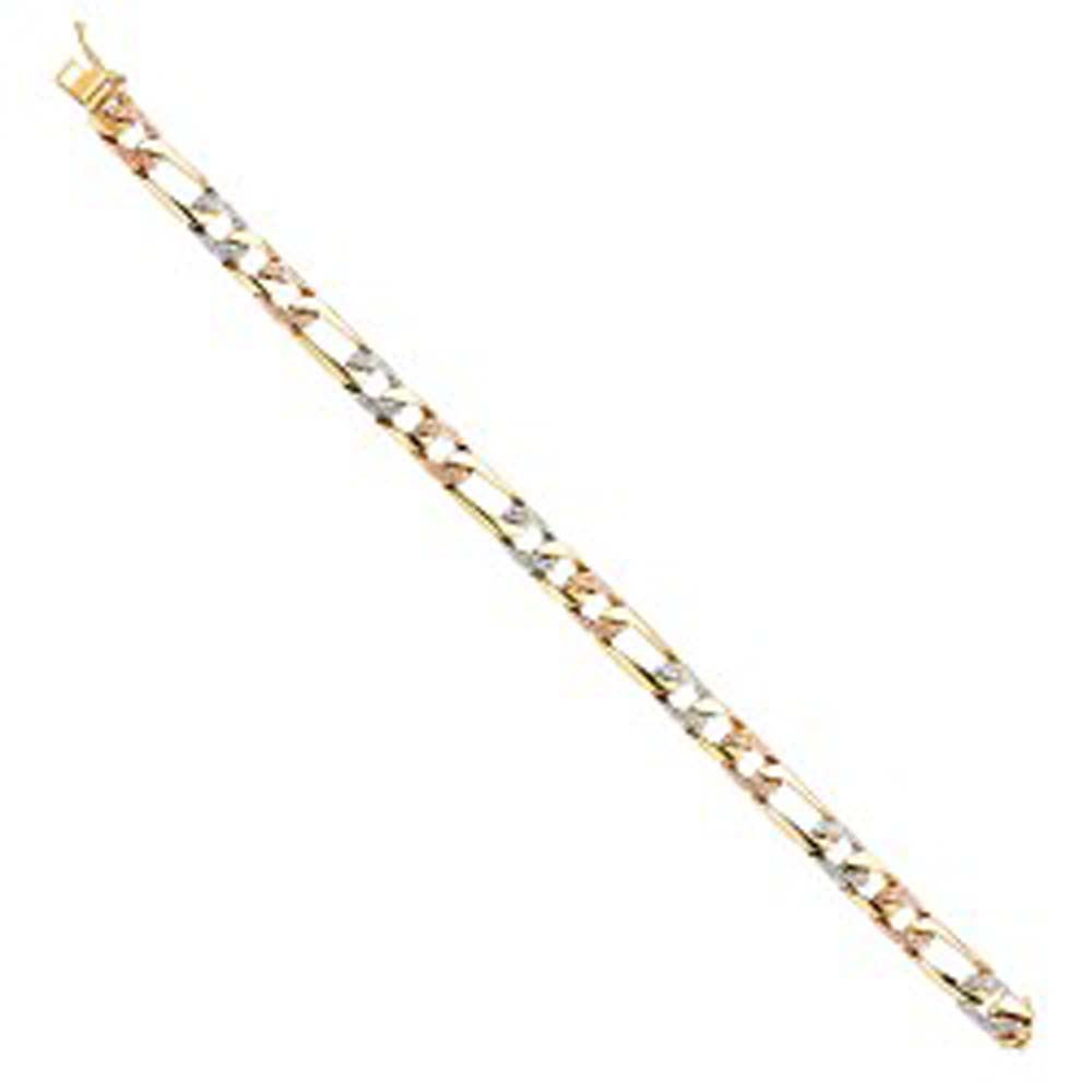 14K Tri Color Gold Nugget Figaro Link Bracelet
