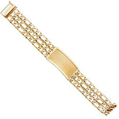 14K Yellow Gold 3L Nugget Figaro Link ID Bracelet