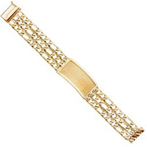 14K Yellow Gold 3L Nugget Figaro Link ID Bracelet