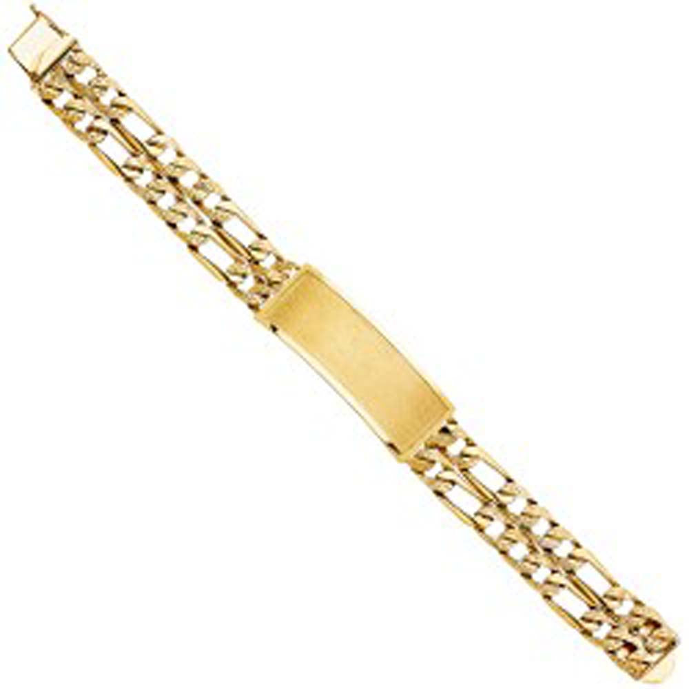 14K Yellow Gold 2L Nugget Figaro Link ID Bracelet