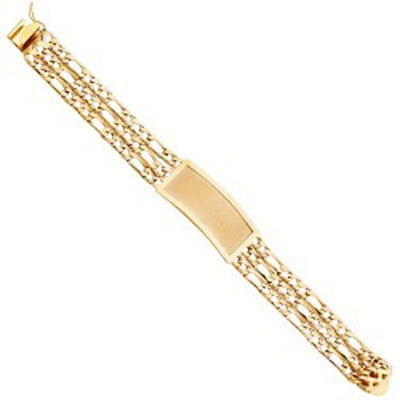 14K Yellow Gold 3L Light Nugget Figaro Link ID Bracelet