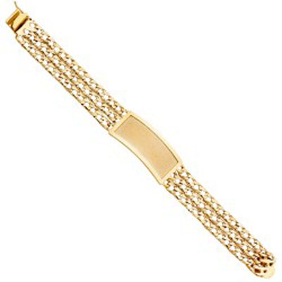 14K Yellow Gold 3L Light Nugget Cuban Link ID Bracelet