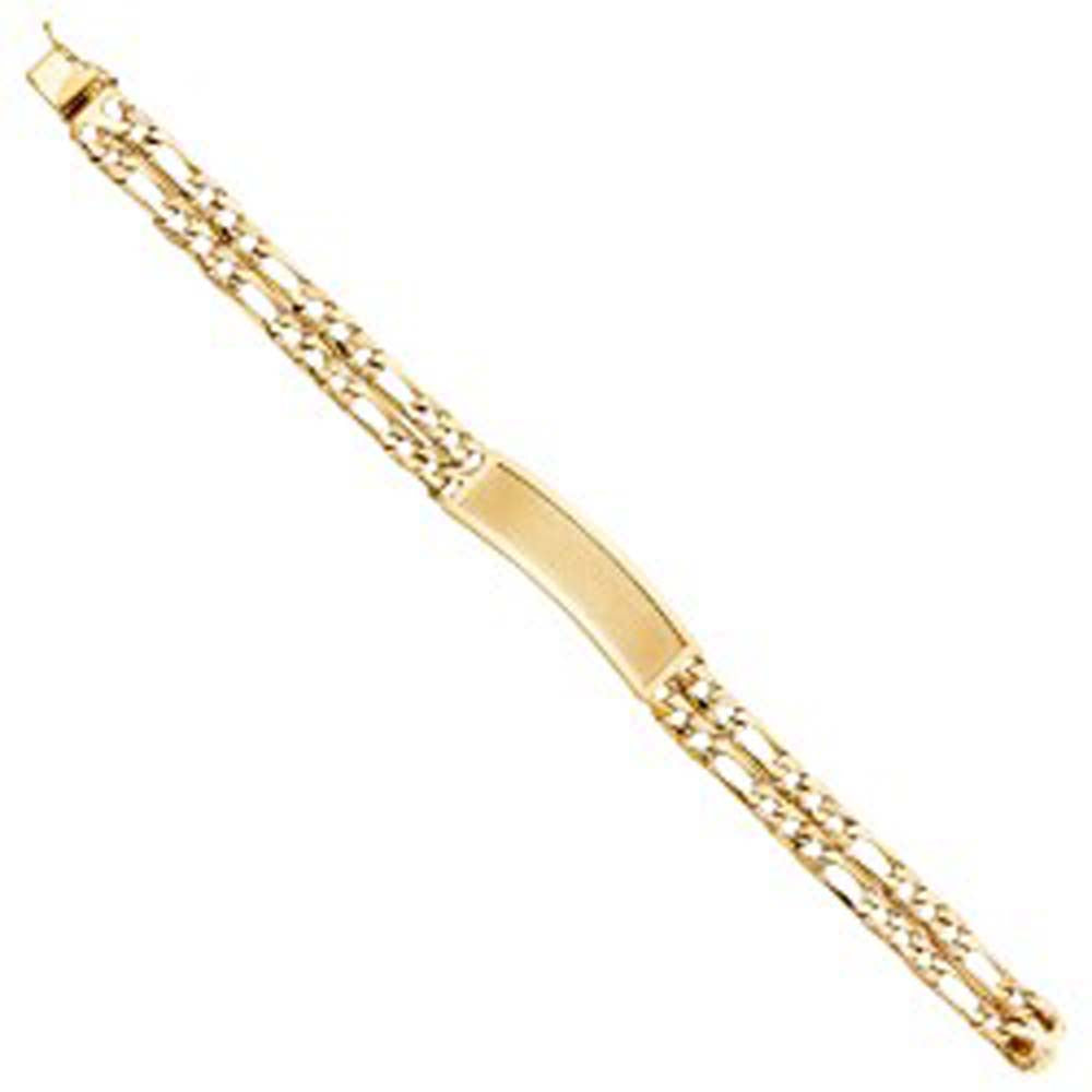 14K Yellow Gold 2L Light Nugget Figaro Link ID Bracelet