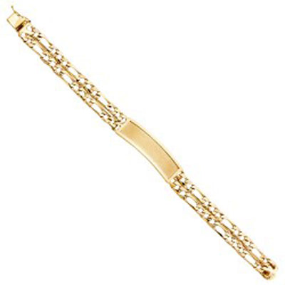 14K Yellow Gold 2L Light Nugget Figaro Link ID Bracelet